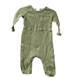 Grayson Collective Olive Green Textured Kids 100% Cotton Jumpsuit Sz 6-9 Months